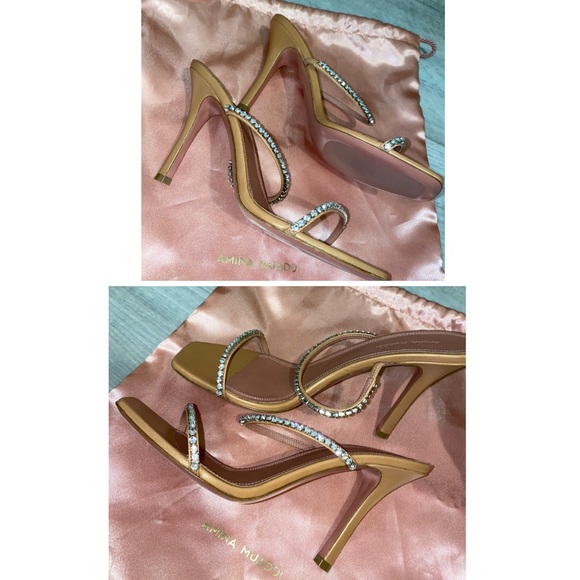 🚨RARE AMINA MUADDI GILDA CRYSTAL TAN HEELS 38🚨 - Picture 6 of 8